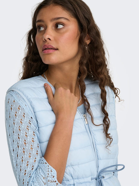 JDY Quilted Tie Gilet in Blue