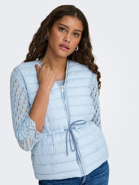 JDY Quilted Tie Gilet in Blue