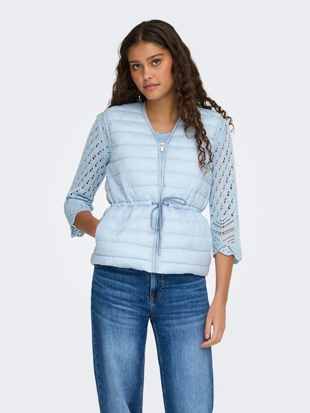 JDY Quilted Tie Gilet in Blue