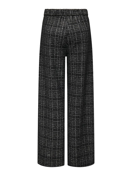 JDY Checked Wide Leg Textured Trousers in Black