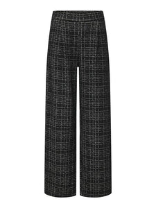 JDY Checked Wide Leg Textured Trousers in Black