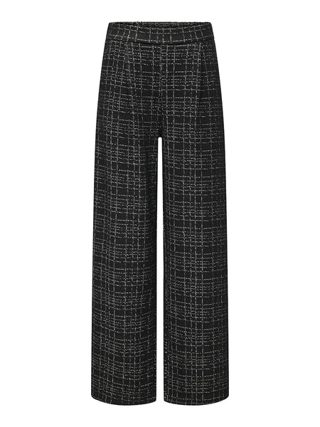 JDY Checked Wide Leg Textured Trousers in Black
