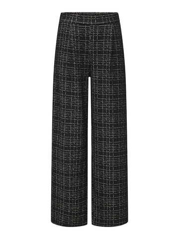JDY Checked Wide Leg Textured Trousers in Black