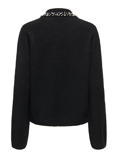 JDY Knitted Pearl Collar Jumper in Black