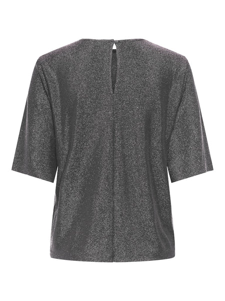 JDY Short Sleeve Lurex Top in Silver