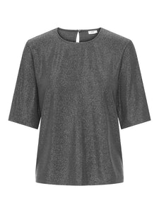 JDY Short Sleeve Lurex Top in Silver