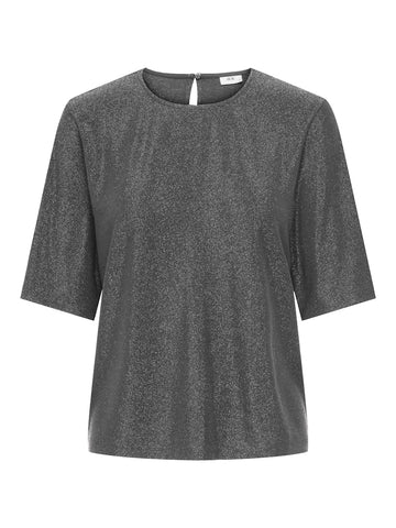 JDY Short Sleeve Lurex Top in Silver