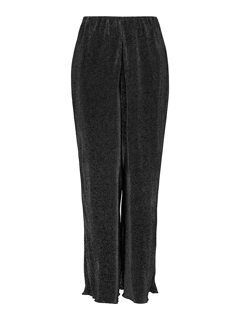 JDY Loose Fit Glitter Plisse Trousers in Black