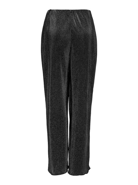 JDY Loose Fit Glitter Plisse Trousers in Black