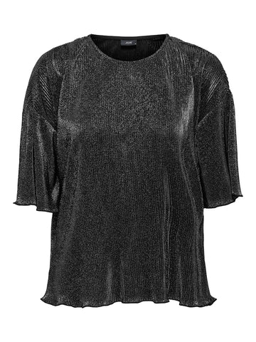 JDY Short Sleeve Glitter Plisse Top in Black