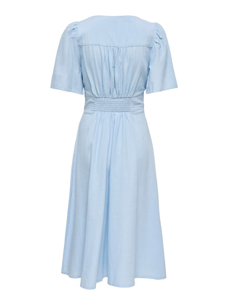 JDY Short Sleeve V-Neck Midi Dress in Blue
