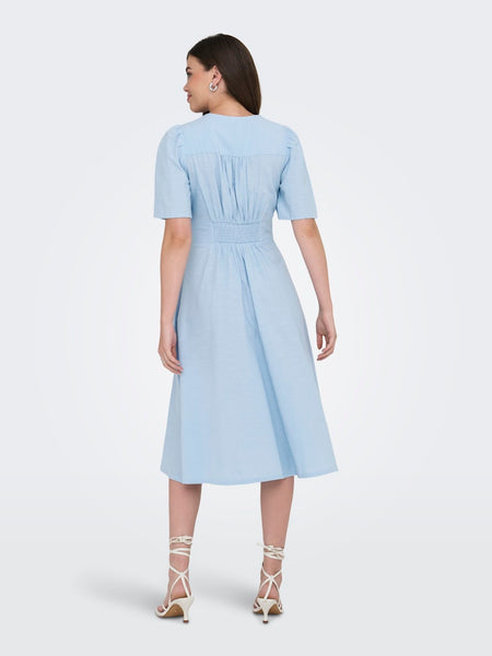 JDY Short Sleeve V-Neck Midi Dress in Blue