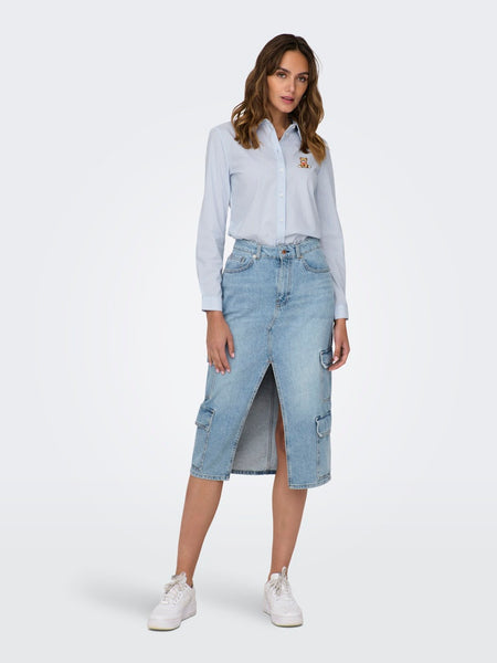 JDY Embroidered Teddy Shirt in Blue