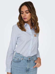 JDY Embroidered Teddy Shirt in Blue