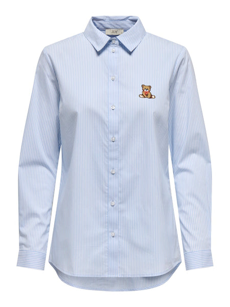 JDY Embroidered Teddy Shirt in Blue