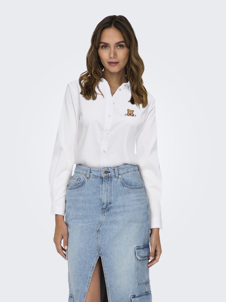 JDY Embroidered Teddy Shirt in White