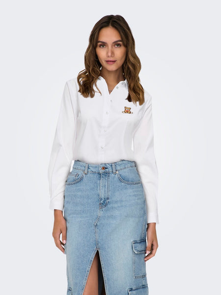JDY Embroidered Teddy Shirt in White