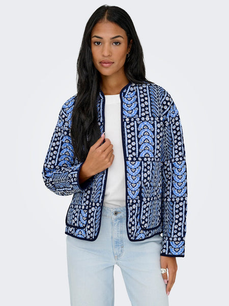 JDY Floral Print Quilted Jacket in Blue