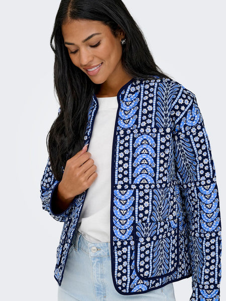JDY Floral Print Quilted Jacket in Blue