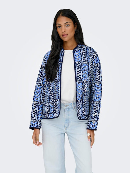 JDY Floral Print Quilted Jacket in Blue