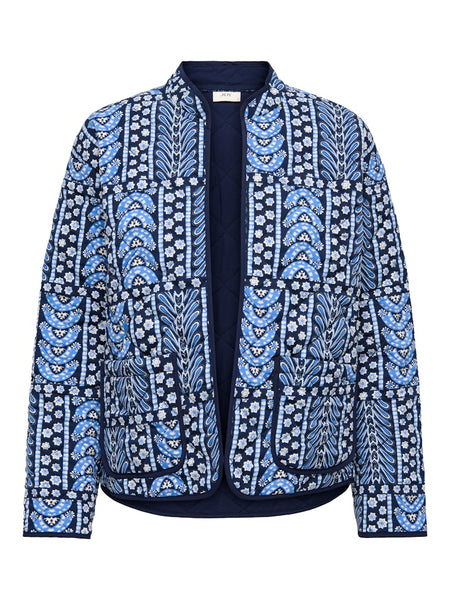 JDY Floral Print Quilted Jacket in Blue
