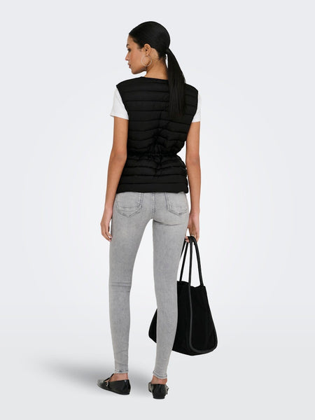 JDY Quilted Tie Gilet in Black