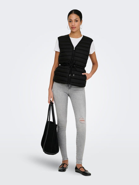 JDY Quilted Tie Gilet in Black