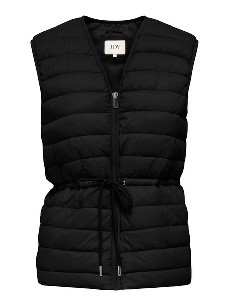 JDY Quilted Tie Gilet in Black