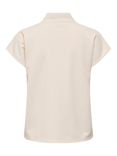 JDY Short Sleeve V-Neck Top in Beige