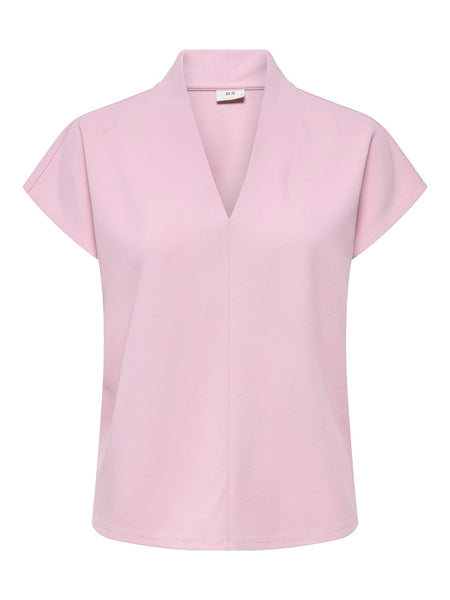 JDY Short Sleeve V-Neck Top in Pink