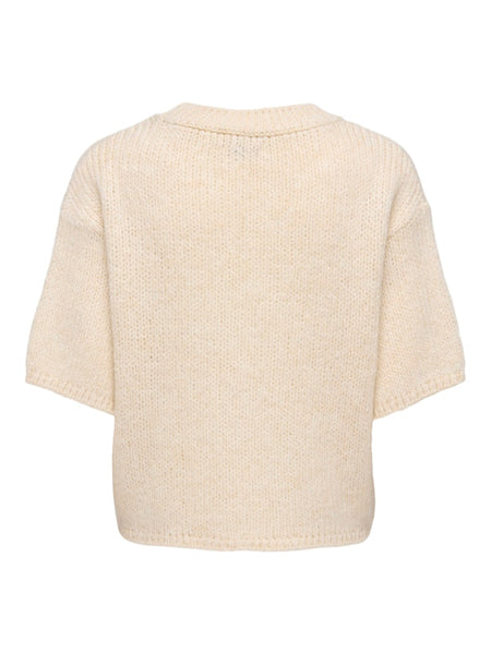 JDY Short Sleeve Knit Top in Cream
