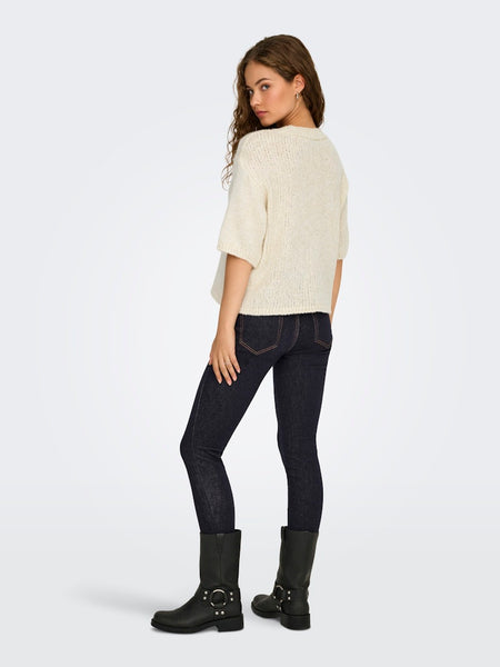 JDY Short Sleeve Knit Top in Cream