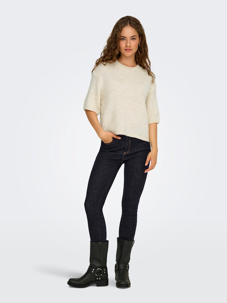 JDY Short Sleeve Knit Top in Cream