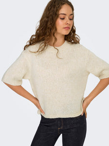 JDY Short Sleeve Knit Top in Cream