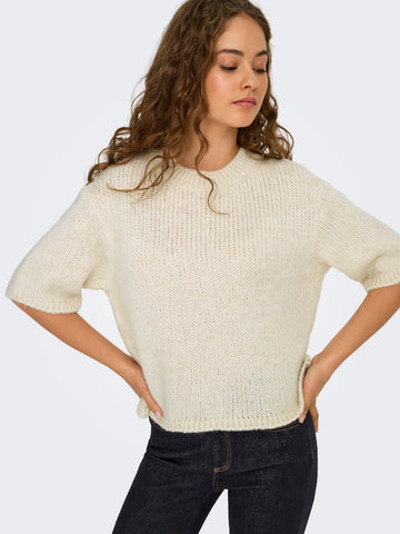 JDY Short Sleeve Knit Top in Cream