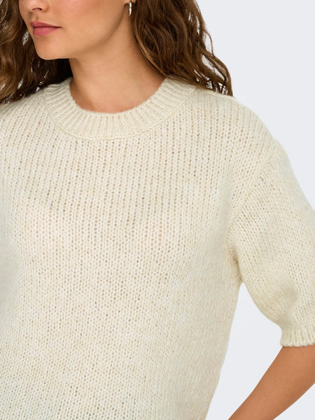 JDY Short Sleeve Knit Top in Cream