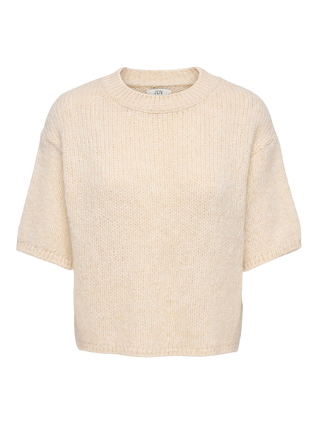 JDY Short Sleeve Knit Top in Cream