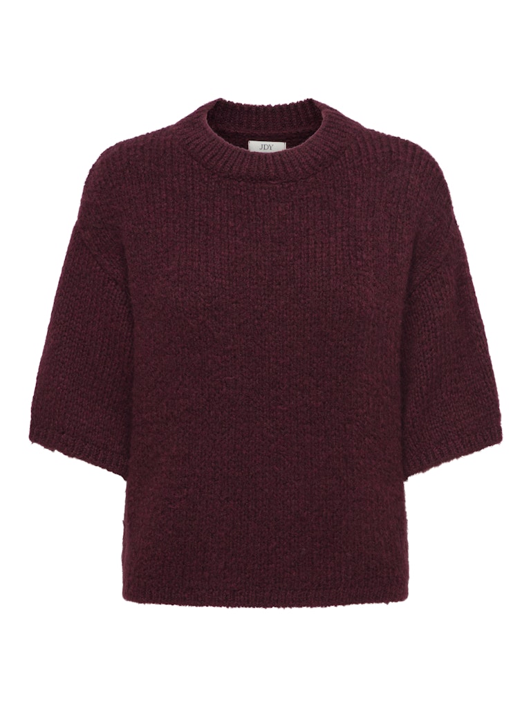 JDY Short Sleeve Knit Top in Burgundy