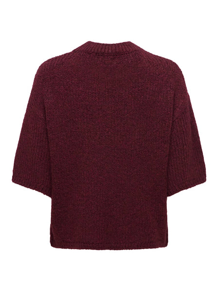 JDY Short Sleeve Knit Top in Burgundy