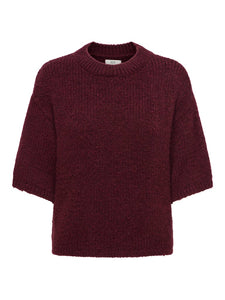 JDY Short Sleeve Knit Top in Burgundy