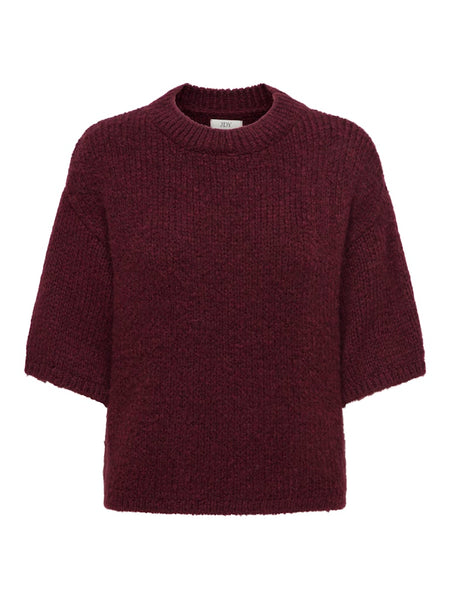 JDY Short Sleeve Knit Top in Burgundy