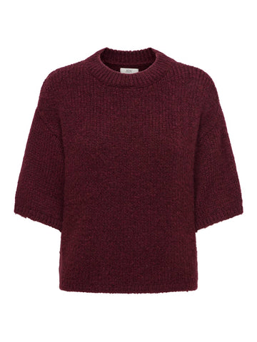 JDY Short Sleeve Knit Top in Burgundy