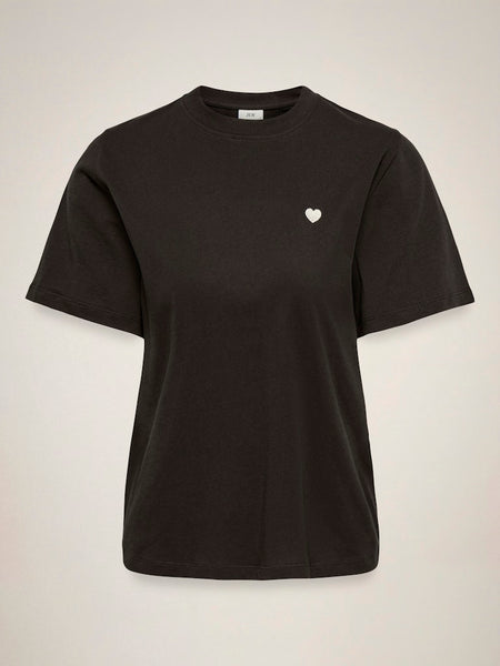 JDY Embroidered Heart T-Shirt in Chocolate