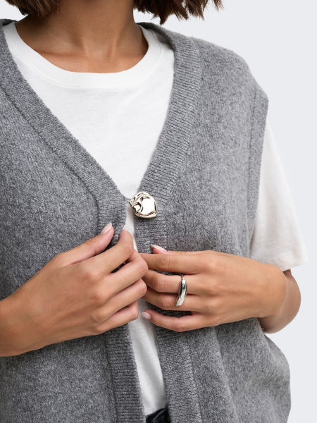 JDY Knit Button Vest in Grey