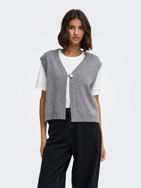 JDY Knit Button Vest in Grey