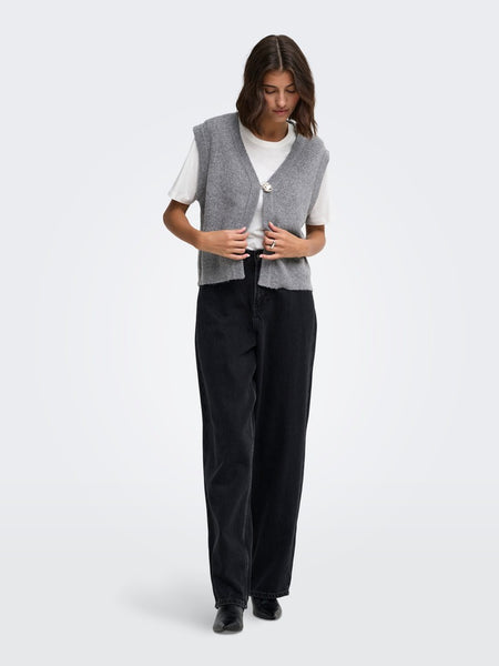 JDY Knit Button Vest in Grey