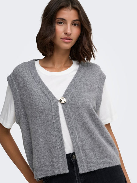 JDY Knit Button Vest in Grey