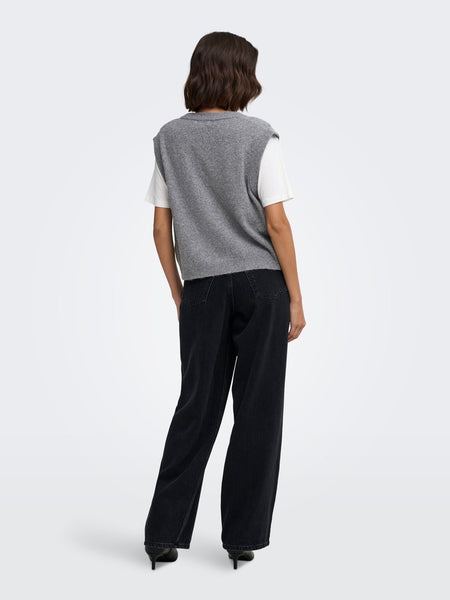 JDY Knit Button Vest in Grey
