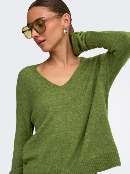 JDY V-Neck Knit Jumper in Green