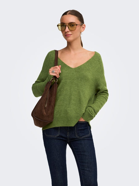 JDY V-Neck Knit Jumper in Green